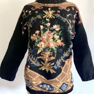 Floral Patterned Black Sweater